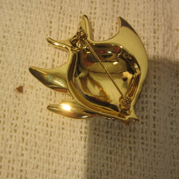 VTG 70'S BEAUTIFUL LARGE GOLDTONE FISH PIN W/MULTICOLOR RHINESTONES - Picture 4 of 4